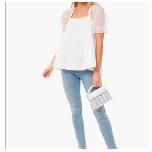 Pomander Place Tinsley White Puff Sheer Sleeve Top Size XS - Picture 1 of 12